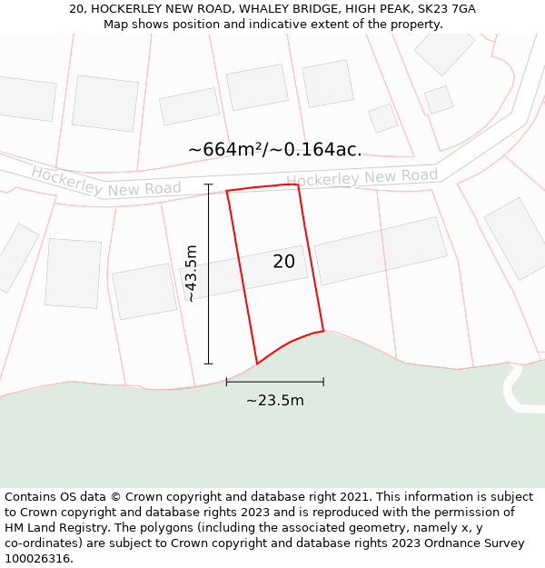 20, HOCKERLEY NEW ROAD, WHALEY BRIDGE, HIGH PEAK, SK23 7GA: Plot and title map