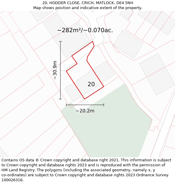 20, HODDER CLOSE, CRICH, MATLOCK, DE4 5NH: Plot and title map