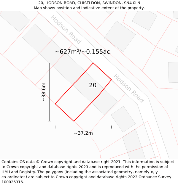 20, HODSON ROAD, CHISELDON, SWINDON, SN4 0LN: Plot and title map