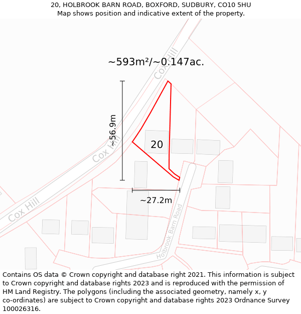 20, HOLBROOK BARN ROAD, BOXFORD, SUDBURY, CO10 5HU: Plot and title map