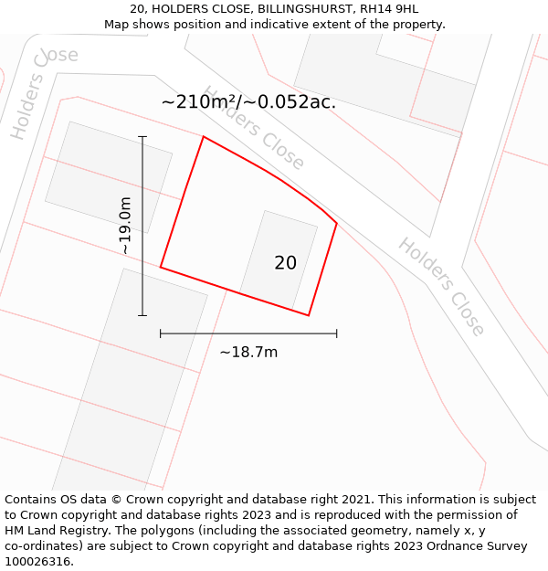 20, HOLDERS CLOSE, BILLINGSHURST, RH14 9HL: Plot and title map