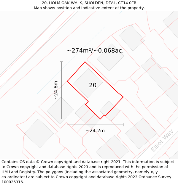 20, HOLM OAK WALK, SHOLDEN, DEAL, CT14 0ER: Plot and title map
