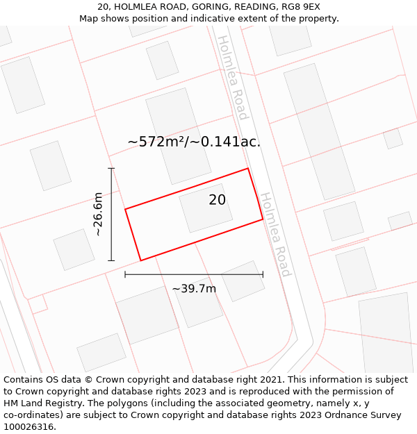 20, HOLMLEA ROAD, GORING, READING, RG8 9EX: Plot and title map