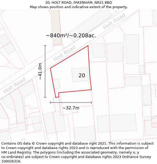 20, HOLT ROAD, FAKENHAM, NR21 8BQ: Plot and title map