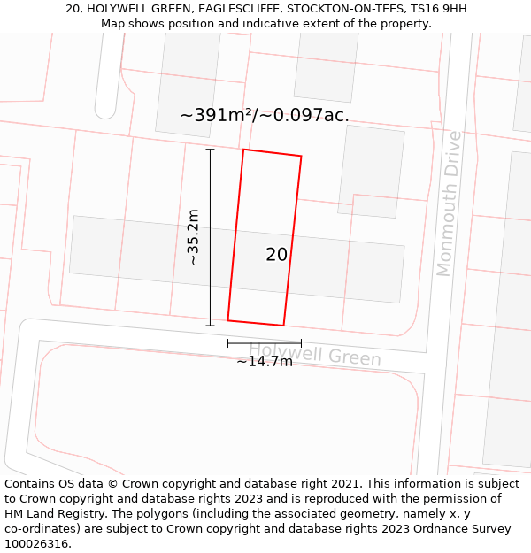 20, HOLYWELL GREEN, EAGLESCLIFFE, STOCKTON-ON-TEES, TS16 9HH: Plot and title map