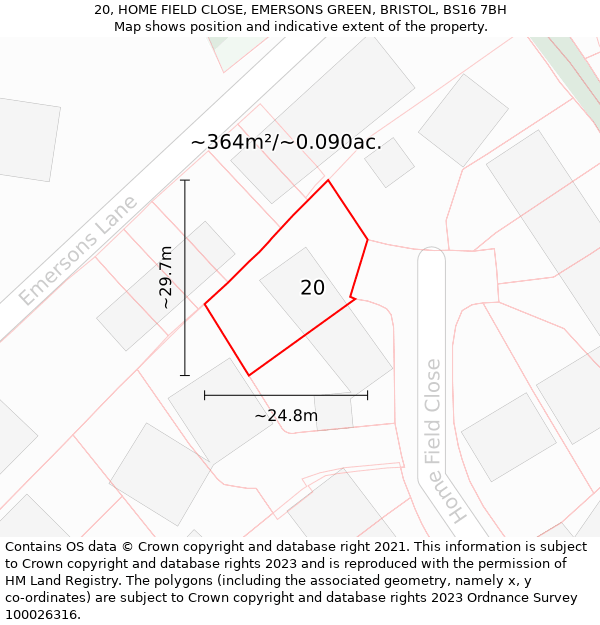 20, HOME FIELD CLOSE, EMERSONS GREEN, BRISTOL, BS16 7BH: Plot and title map