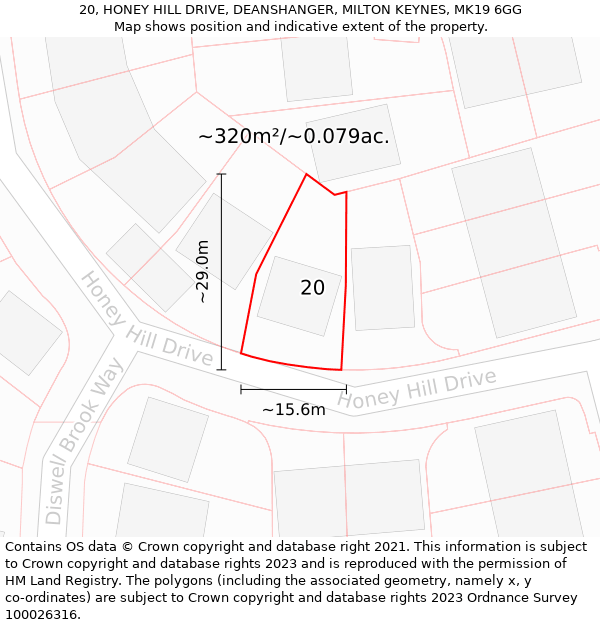 20, HONEY HILL DRIVE, DEANSHANGER, MILTON KEYNES, MK19 6GG: Plot and title map
