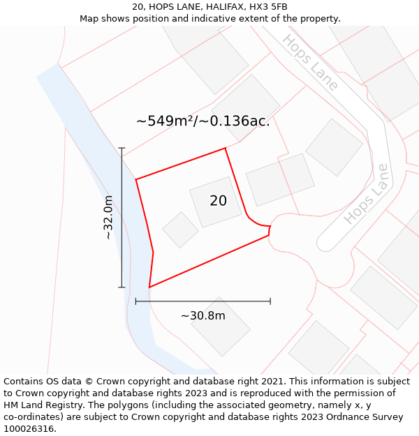 20, HOPS LANE, HALIFAX, HX3 5FB: Plot and title map