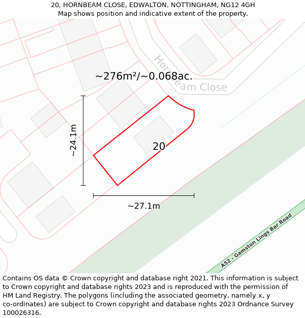 20, HORNBEAM CLOSE, EDWALTON, NOTTINGHAM, NG12 4GH: Plot and title map