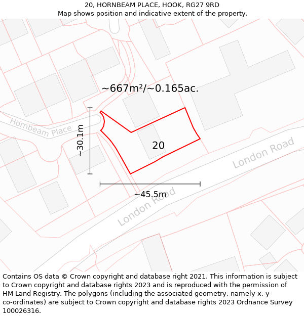 20, HORNBEAM PLACE, HOOK, RG27 9RD: Plot and title map
