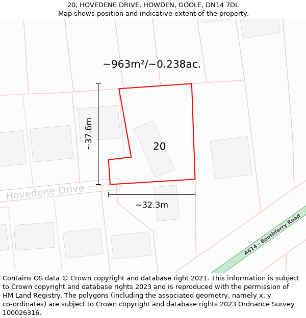 20, HOVEDENE DRIVE, HOWDEN, GOOLE, DN14 7DL: Plot and title map