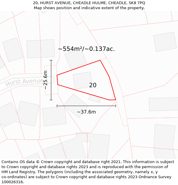 20, HURST AVENUE, CHEADLE HULME, CHEADLE, SK8 7PQ: Plot and title map