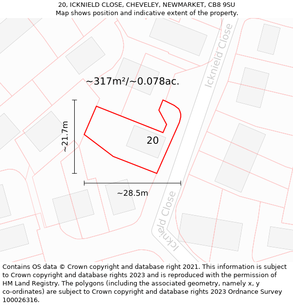 20, ICKNIELD CLOSE, CHEVELEY, NEWMARKET, CB8 9SU: Plot and title map