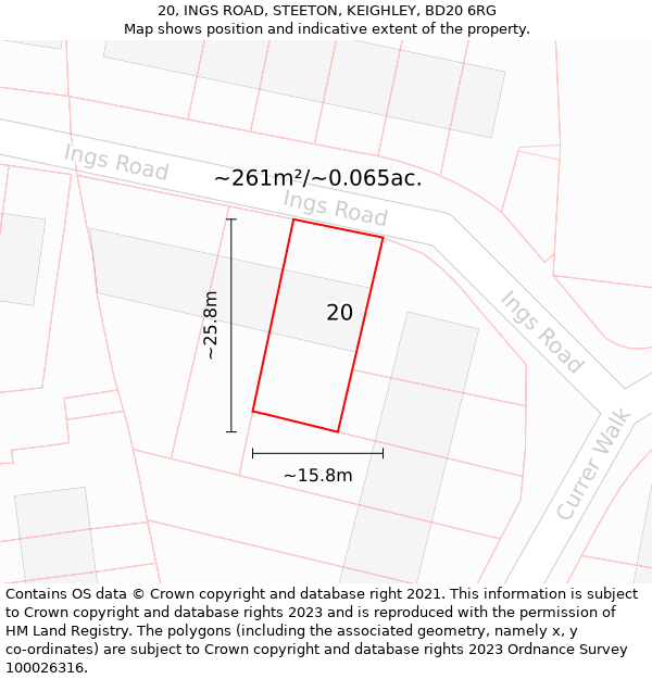 20, INGS ROAD, STEETON, KEIGHLEY, BD20 6RG: Plot and title map