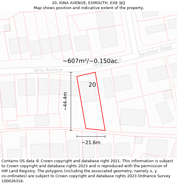 20, IONA AVENUE, EXMOUTH, EX8 3JQ: Plot and title map