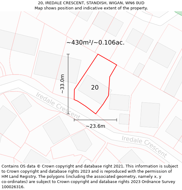 20, IREDALE CRESCENT, STANDISH, WIGAN, WN6 0UD: Plot and title map