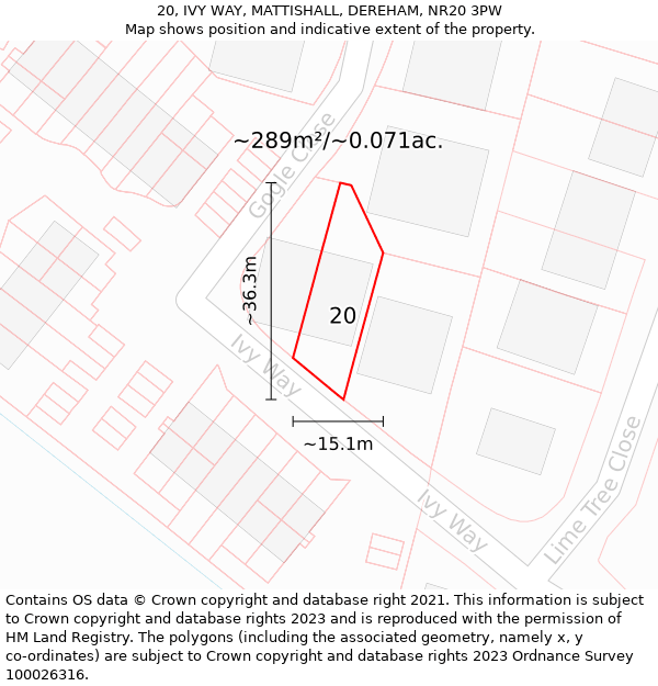 20, IVY WAY, MATTISHALL, DEREHAM, NR20 3PW: Plot and title map