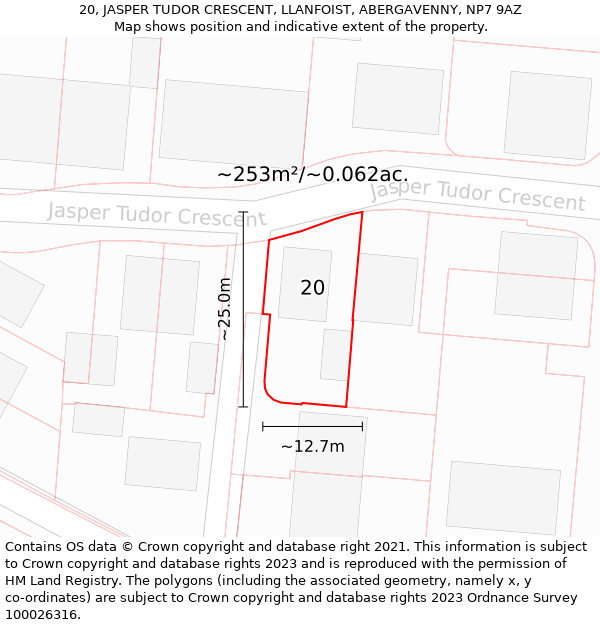 20, JASPER TUDOR CRESCENT, LLANFOIST, ABERGAVENNY, NP7 9AZ: Plot and title map