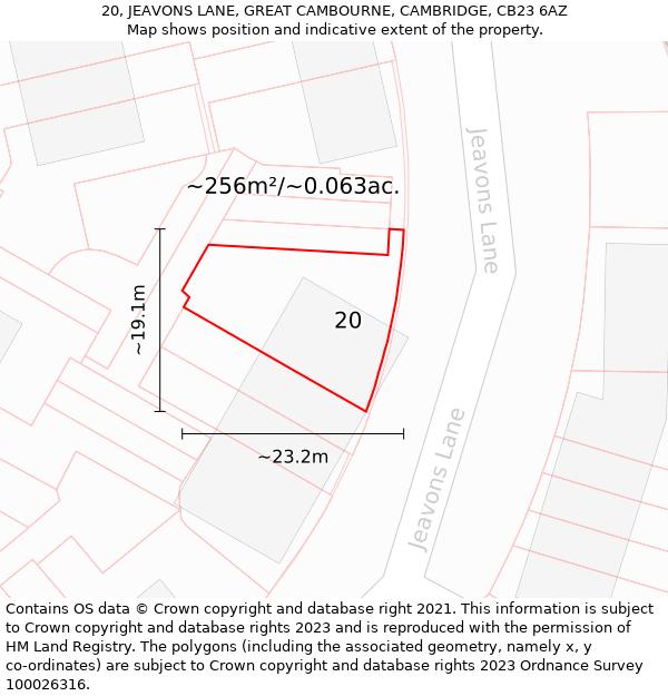 20, JEAVONS LANE, GREAT CAMBOURNE, CAMBRIDGE, CB23 6AZ: Plot and title map