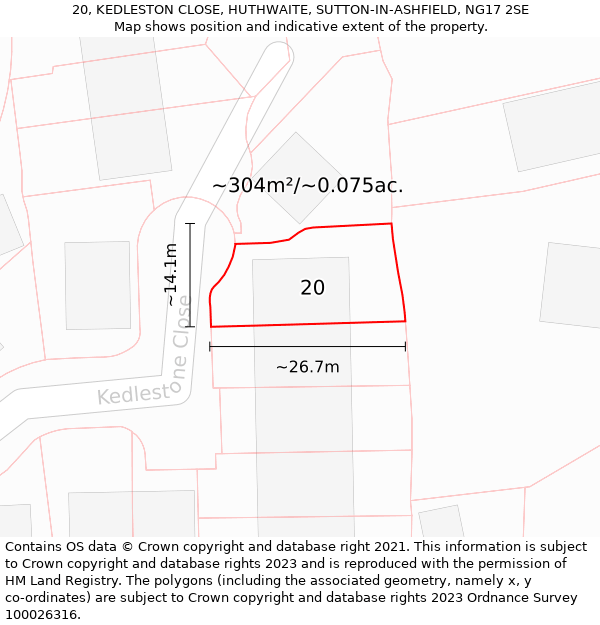 20, KEDLESTON CLOSE, HUTHWAITE, SUTTON-IN-ASHFIELD, NG17 2SE: Plot and title map