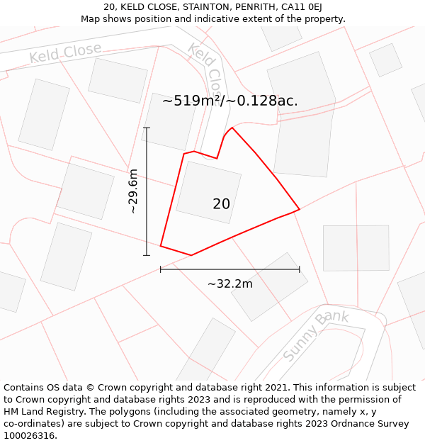 20, KELD CLOSE, STAINTON, PENRITH, CA11 0EJ: Plot and title map