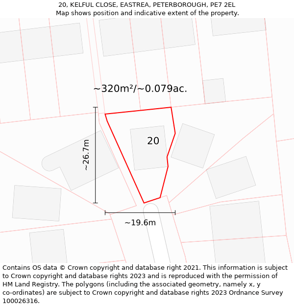 20, KELFUL CLOSE, EASTREA, PETERBOROUGH, PE7 2EL: Plot and title map