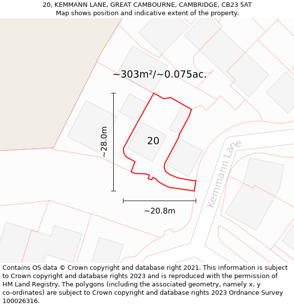 20, KEMMANN LANE, GREAT CAMBOURNE, CAMBRIDGE, CB23 5AT: Plot and title map