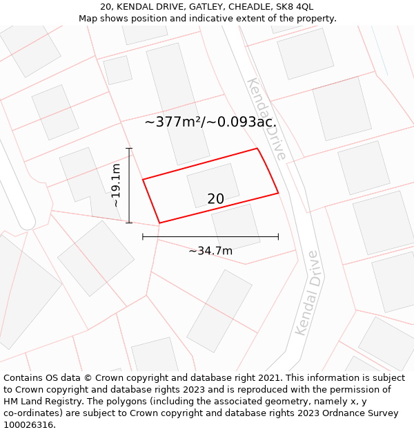 20, KENDAL DRIVE, GATLEY, CHEADLE, SK8 4QL: Plot and title map