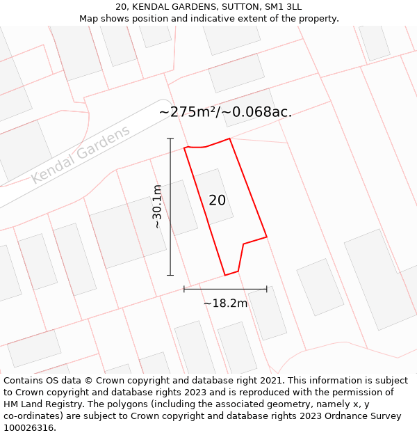 20, KENDAL GARDENS, SUTTON, SM1 3LL: Plot and title map