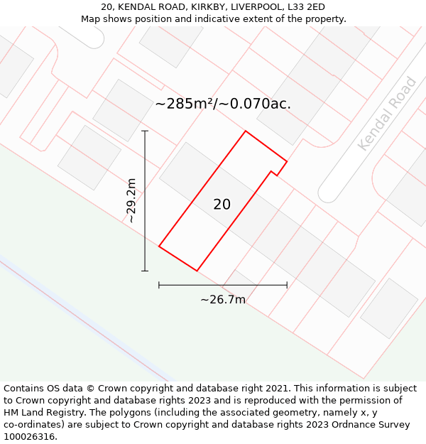 20, KENDAL ROAD, KIRKBY, LIVERPOOL, L33 2ED: Plot and title map