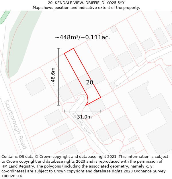 20, KENDALE VIEW, DRIFFIELD, YO25 5YY: Plot and title map