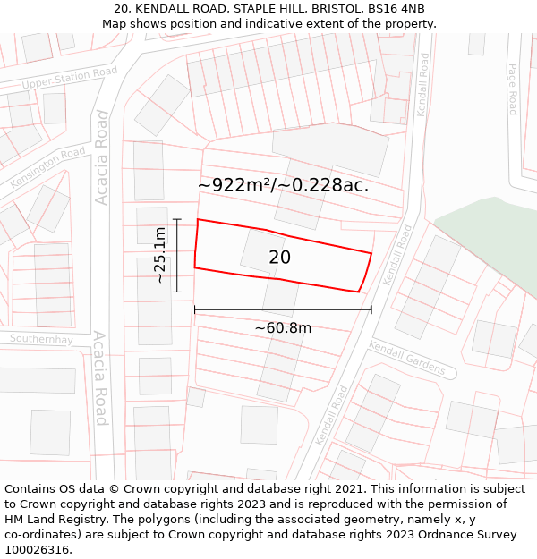 20, KENDALL ROAD, STAPLE HILL, BRISTOL, BS16 4NB: Plot and title map