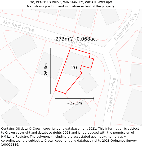 20, KENFORD DRIVE, WINSTANLEY, WIGAN, WN3 6JW: Plot and title map