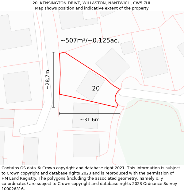 20, KENSINGTON DRIVE, WILLASTON, NANTWICH, CW5 7HL: Plot and title map