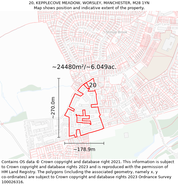 20, KEPPLECOVE MEADOW, WORSLEY, MANCHESTER, M28 1YN: Plot and title map