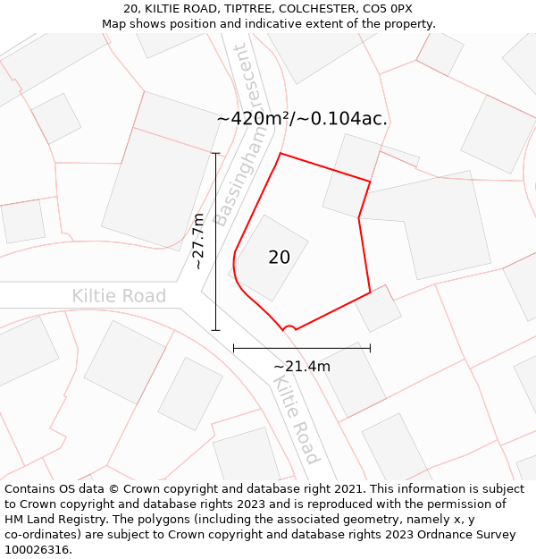 20, KILTIE ROAD, TIPTREE, COLCHESTER, CO5 0PX: Plot and title map