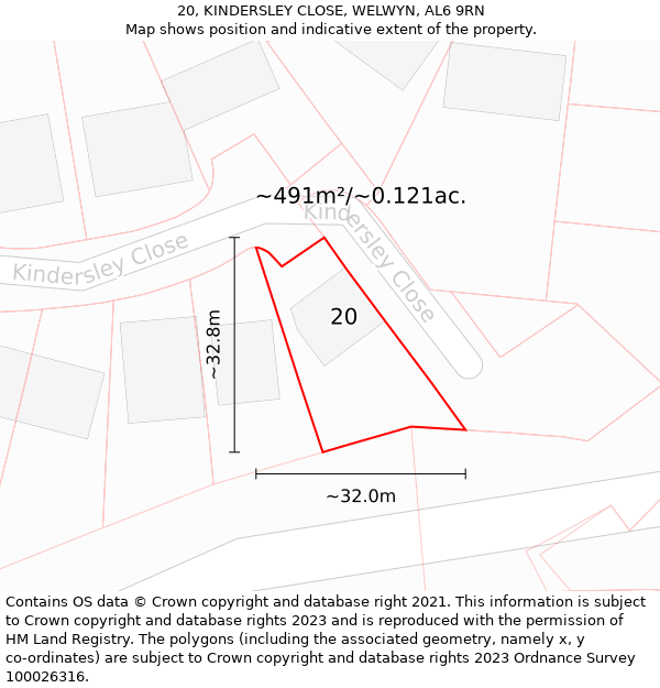 20, KINDERSLEY CLOSE, WELWYN, AL6 9RN: Plot and title map