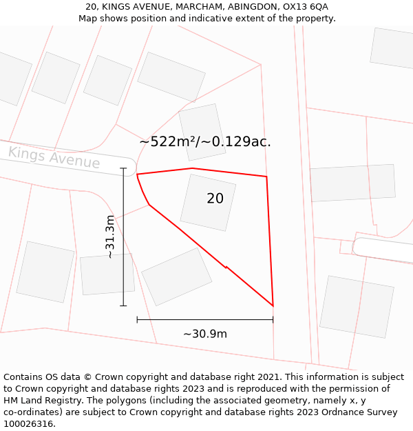 20, KINGS AVENUE, MARCHAM, ABINGDON, OX13 6QA: Plot and title map