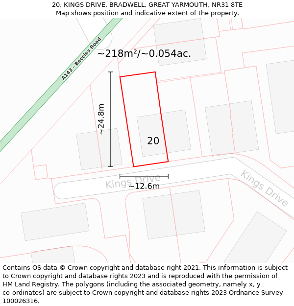 20, KINGS DRIVE, BRADWELL, GREAT YARMOUTH, NR31 8TE: Plot and title map