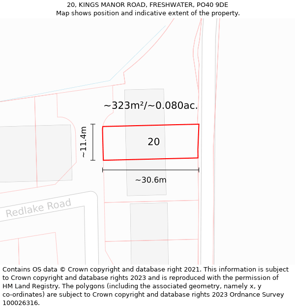 20, KINGS MANOR ROAD, FRESHWATER, PO40 9DE: Plot and title map