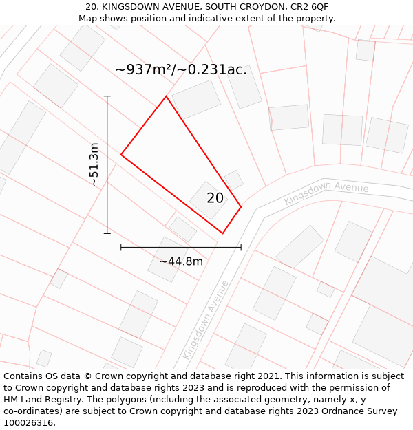 20, KINGSDOWN AVENUE, SOUTH CROYDON, CR2 6QF: Plot and title map