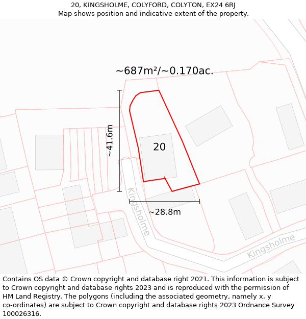 20, KINGSHOLME, COLYFORD, COLYTON, EX24 6RJ: Plot and title map