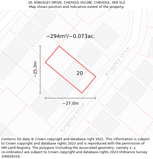 20, KINGSLEY DRIVE, CHEADLE HULME, CHEADLE, SK8 5LZ: Plot and title map