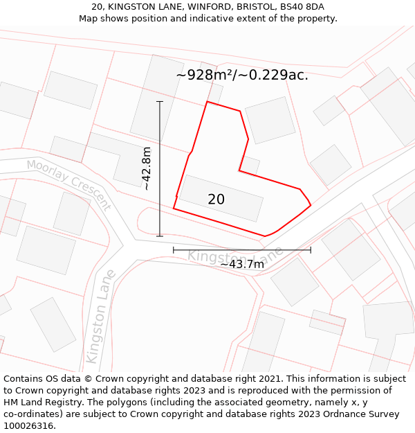 20, KINGSTON LANE, WINFORD, BRISTOL, BS40 8DA: Plot and title map