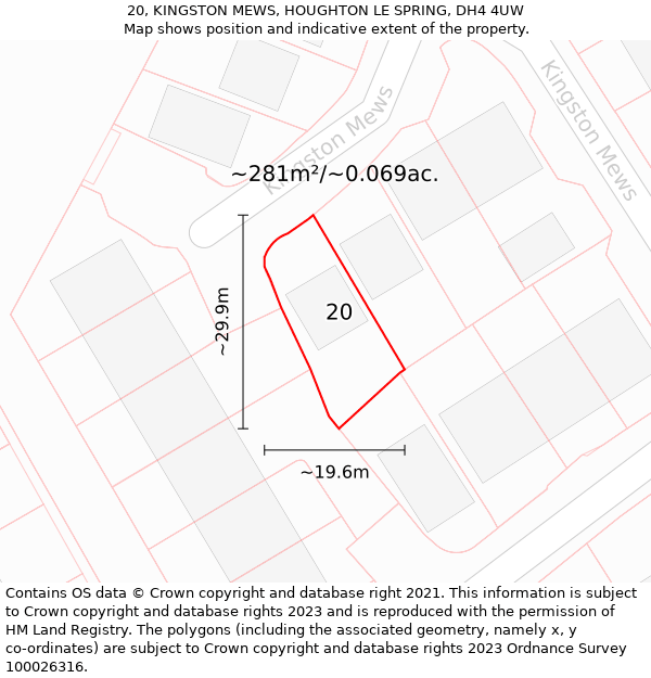 20, KINGSTON MEWS, HOUGHTON LE SPRING, DH4 4UW: Plot and title map