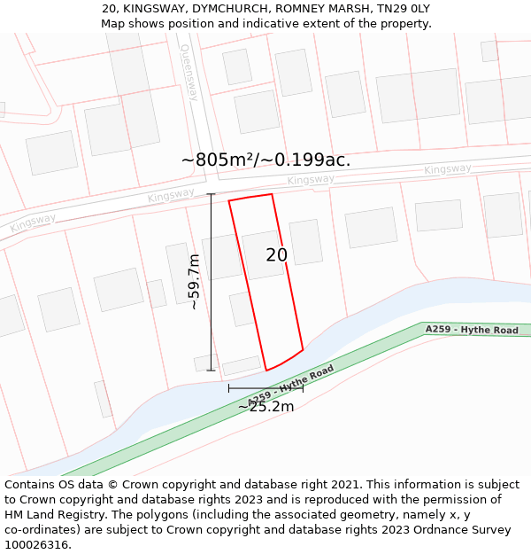 20, KINGSWAY, DYMCHURCH, ROMNEY MARSH, TN29 0LY: Plot and title map