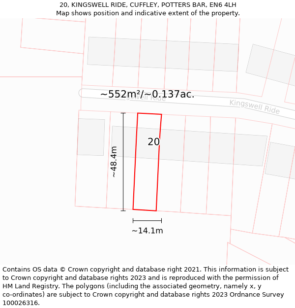 20, KINGSWELL RIDE, CUFFLEY, POTTERS BAR, EN6 4LH: Plot and title map