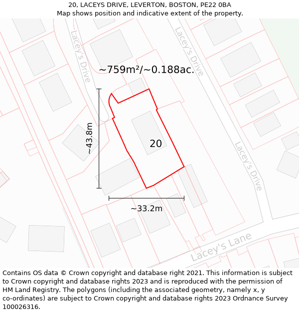 20, LACEYS DRIVE, LEVERTON, BOSTON, PE22 0BA: Plot and title map