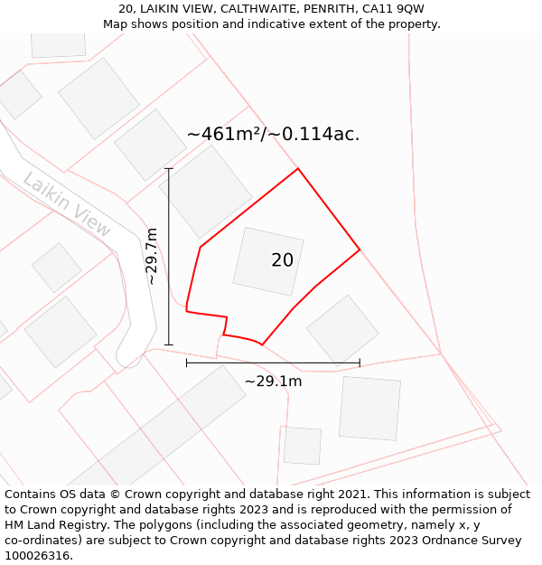 20, LAIKIN VIEW, CALTHWAITE, PENRITH, CA11 9QW: Plot and title map