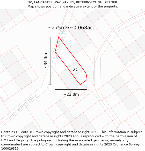 20, LANCASTER WAY, YAXLEY, PETERBOROUGH, PE7 3EP: Plot and title map